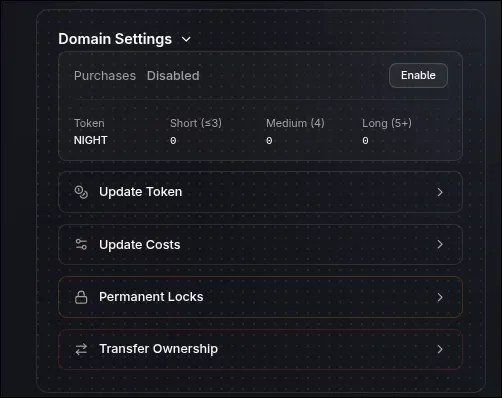 Domain settings section